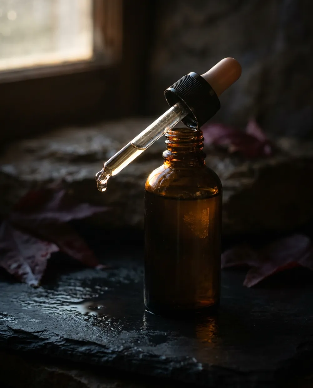 Studio photograph of a serum bottle