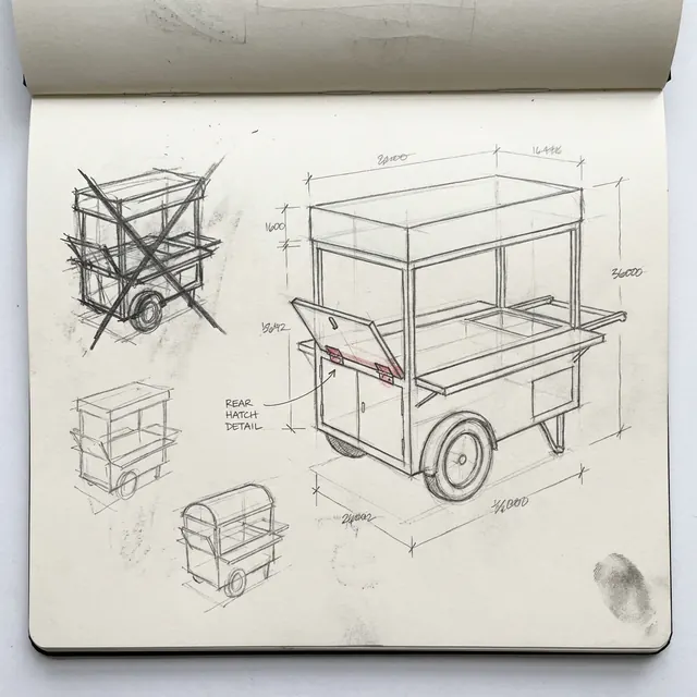 [object Object] — Pencil working drawings, notes and all.